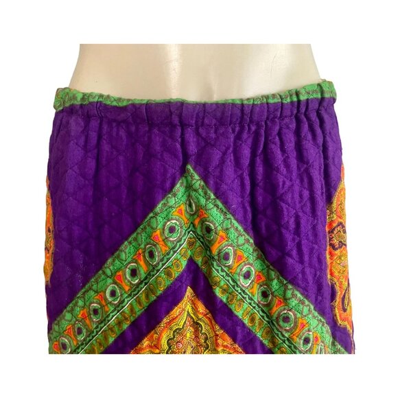 Vintage 70s Quilted Maxi Skirt by Loomtogs Bohemian Size S M in Purple Orange. - Picture 3 of 10